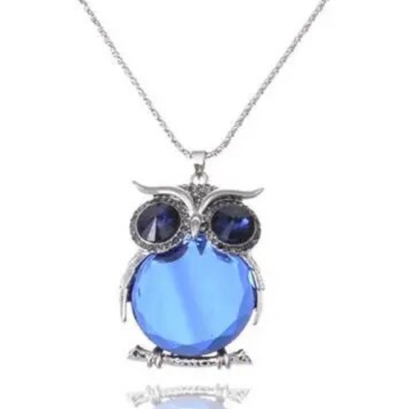 Pandorakitty | EuroKatGifts Jewelry - Owl Necklace Silver with blue stone.Silver & alloy. 28-30 inch chain